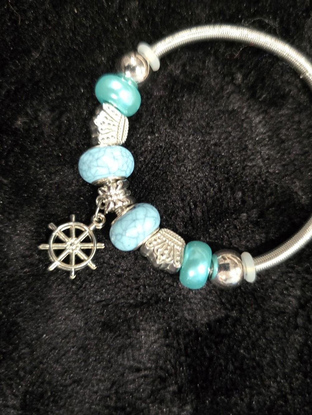Turquoise Bead Bracelet with Nautical Wheel Charm